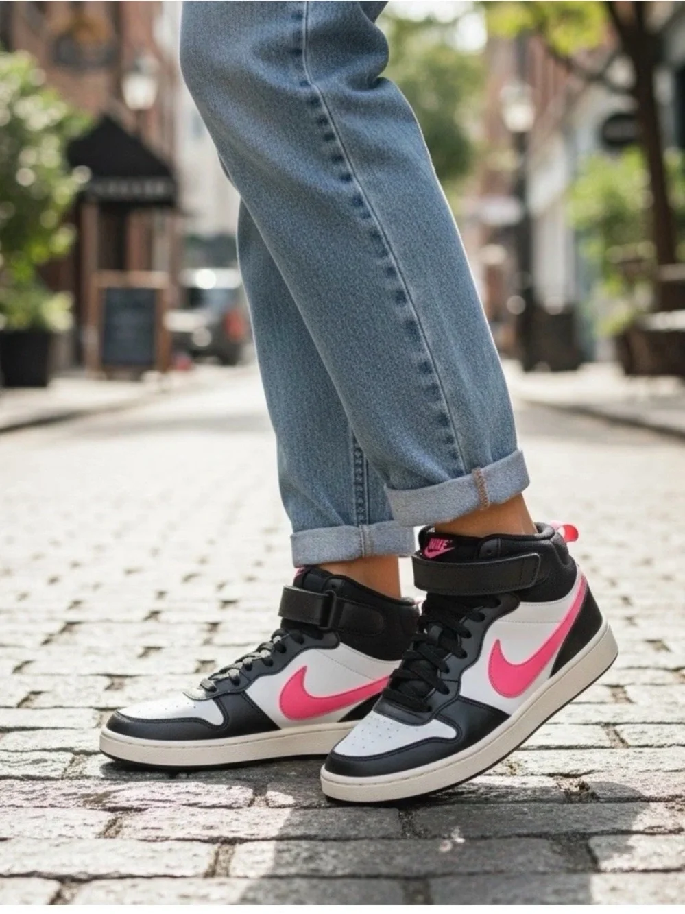 Nike Kids' Court Borough Mid 2 Pink Black White Size 7Y Youth